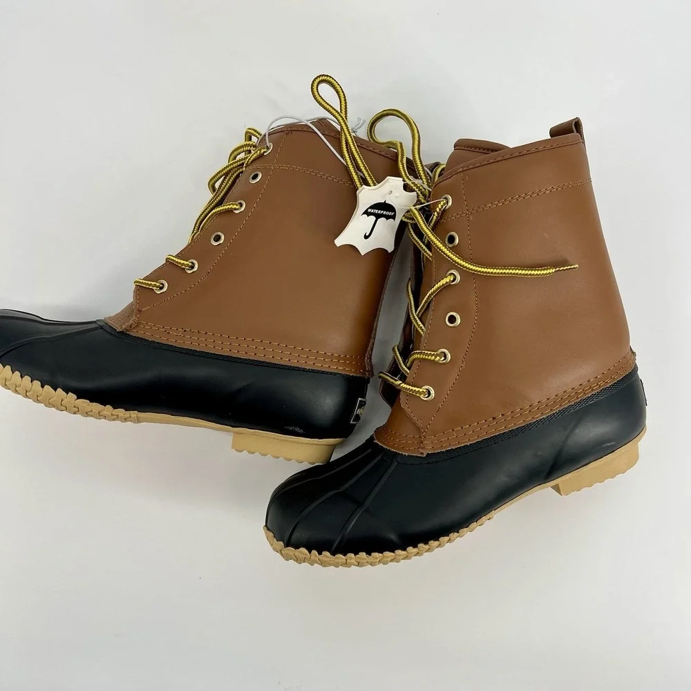 Mens Boots Leather Insulated Waterproof 6-Eyelet Snow Winter Duck Shoe -  8 NEW